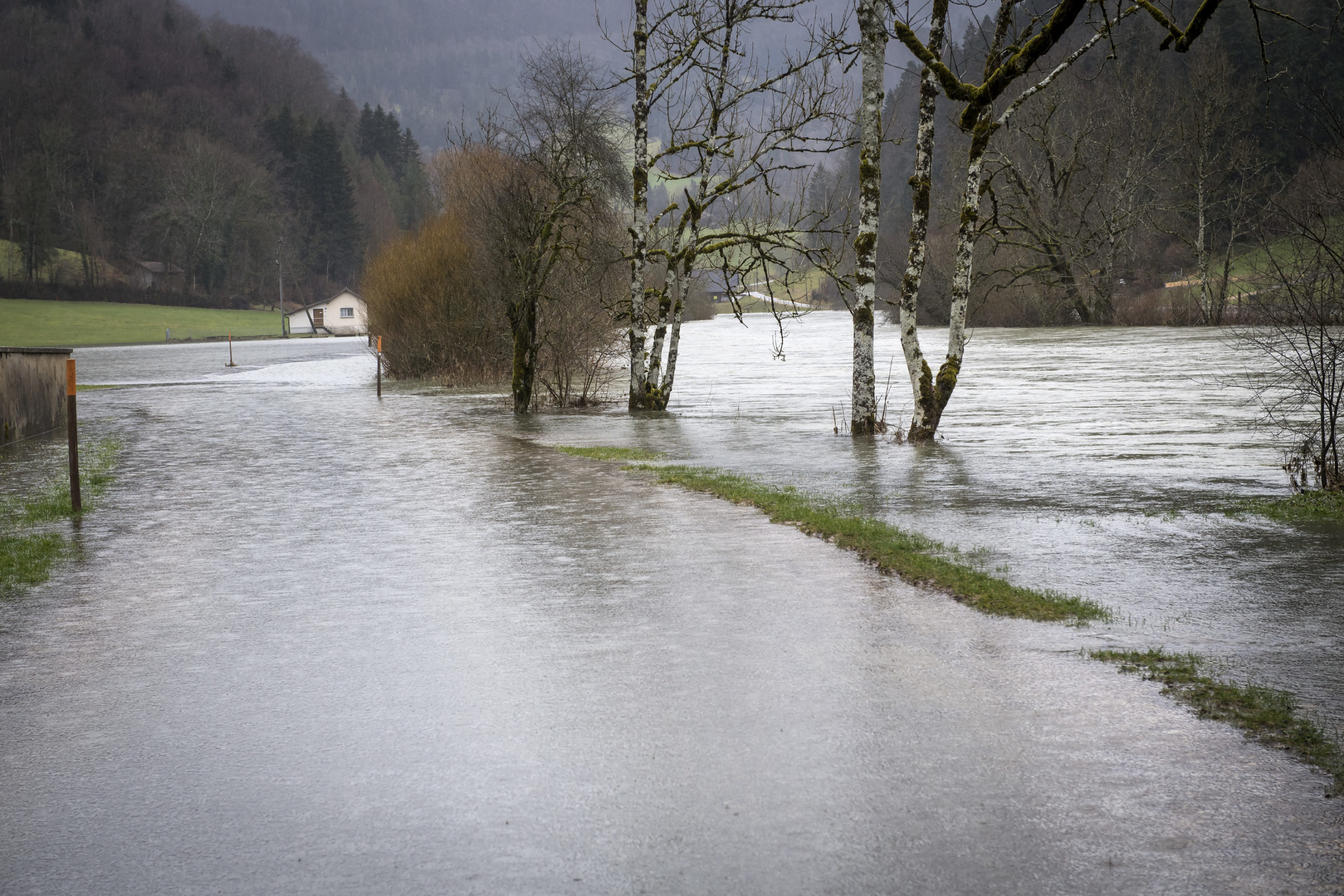 01.02.2021, Saint Ursanne, Crue du Doubs et inondations a Saint Ursanne dans le Jura
Photo Jean-Guy Python